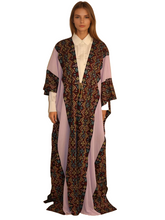 Load image into Gallery viewer, Embroidered Cotton-Silk Abaya with Geometric Pattern, Metallic Threads, White Sides
