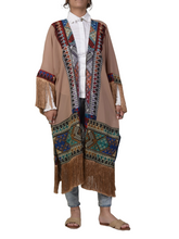 Lade das Bild in den Galerie-Viewer, Multicolored Geometric Embroidered Chiffon Kimono with Fringe Details(one size)
