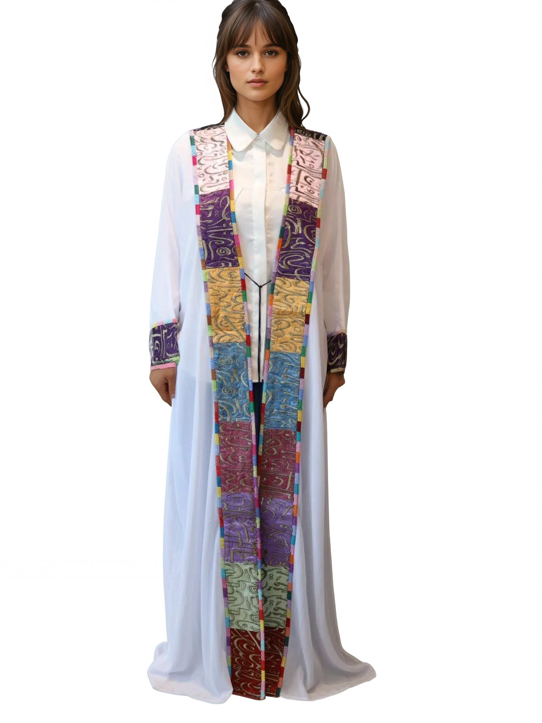 Chiffon Embroidered Abaya with Metallic Thread Detailing