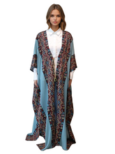 Load image into Gallery viewer, Embroidered Cotton-Silk Abaya with Geometric Pattern, Metallic Threads, White Sides
