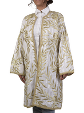 Load image into Gallery viewer, Silk Embroidered Chiffon Jacket, Floral Pattern in Gold Thread, Front Open Style
