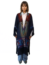 Lade das Bild in den Galerie-Viewer, Multicolored Geometric Embroidered Chiffon Kimono with Fringe Details(one size)
