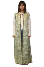 Load image into Gallery viewer, Cotton Embroidered Calligraphy embroided Maxi Vest, Sleeveless, Open Front
