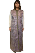 Load image into Gallery viewer, Cotton Embroidered Calligraphy embroided Maxi Vest, Sleeveless, Open Front
