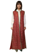 Load image into Gallery viewer, Cotton Embroidered Calligraphy embroided Maxi Vest, Sleeveless, Open Front
