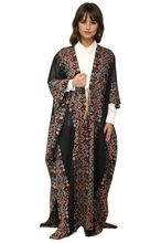 Load image into Gallery viewer, Embroidered Cotton-Silk Abaya with Geometric Pattern, Metallic Threads, White Sides
