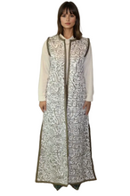 Load image into Gallery viewer, Cotton Embroidered Calligraphy embroided Maxi Vest, Sleeveless, Open Front
