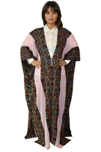 Load image into Gallery viewer, Embroidered Cotton-Silk Abaya with Geometric Pattern, Metallic Threads, White Sides
