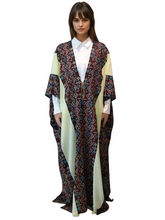 Load image into Gallery viewer, Embroidered Cotton-Silk Abaya with Geometric Pattern, Metallic Threads, White Sides
