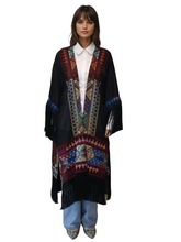 Lade das Bild in den Galerie-Viewer, Multicolored Geometric Embroidered Chiffon Kimono with Fringe Details(one size)
