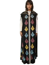 Lade das Bild in den Galerie-Viewer, Elegant Embroidered Cotton Sleeveless Hooded Cloak, Full Length, Multicoloured (One size)
