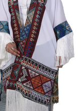 Lade das Bild in den Galerie-Viewer, Multicolored Geometric Embroidered Chiffon Kimono with Fringe Details(one size)
