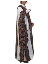 Load image into Gallery viewer, Embroidered Cotton-Silk Abaya with Geometric Pattern, Metallic Threads, White Sides
