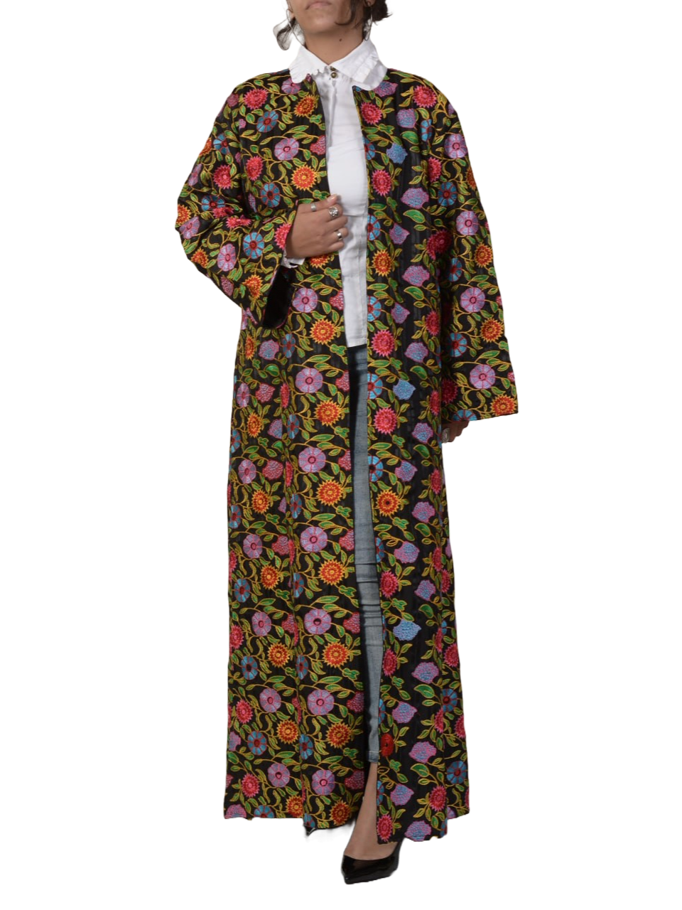 Luxurious Maxi Long sleeve Floral Embroide Cotton Jacket.