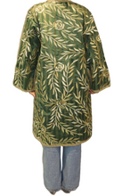 Load image into Gallery viewer, Silk Embroidered Chiffon Jacket, Floral Pattern in Gold Thread, Front Open Style
